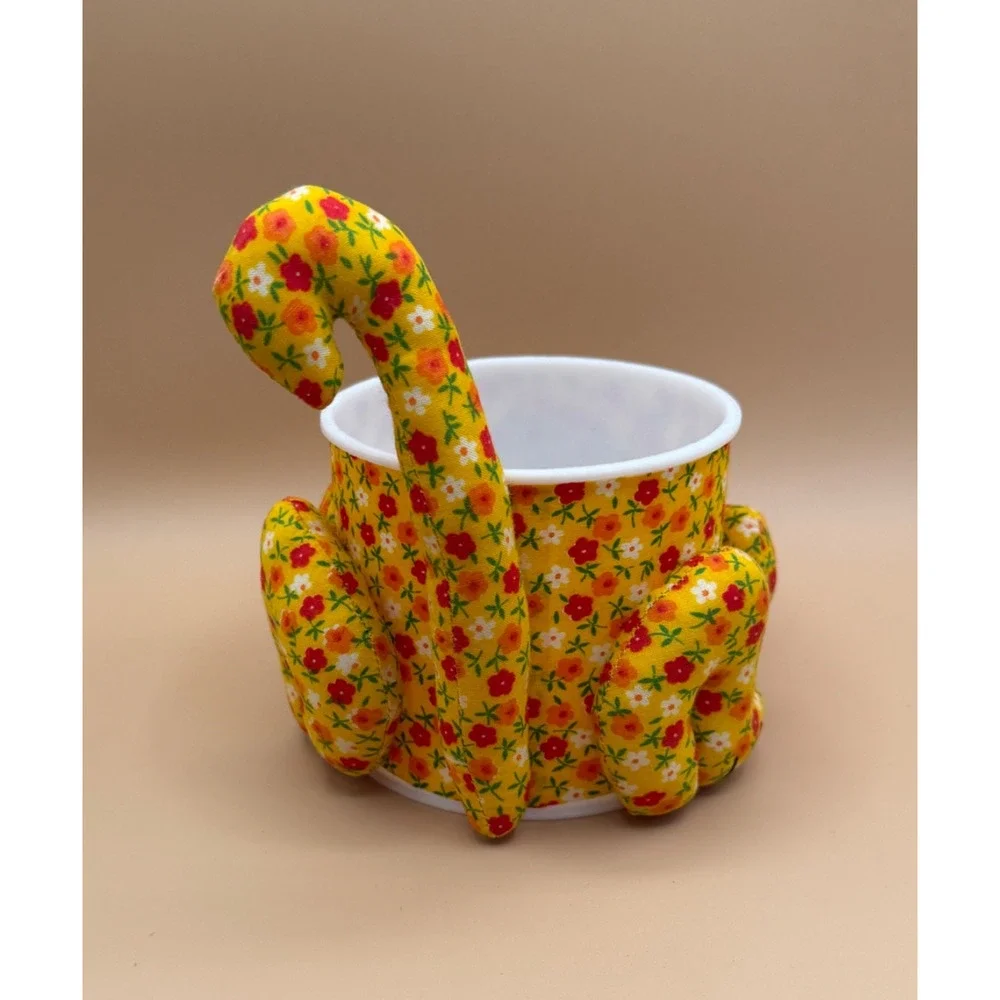 🐱 Vintage Floral Cat Planter Basket Rosenthal Netter Taiwan Fabric Plastic 4”